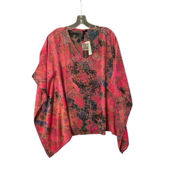 Wild at Heart! LaModa Bold Pink Animal Print Poncho Top w/ Bling – Size M/L - Picture 4 of 7